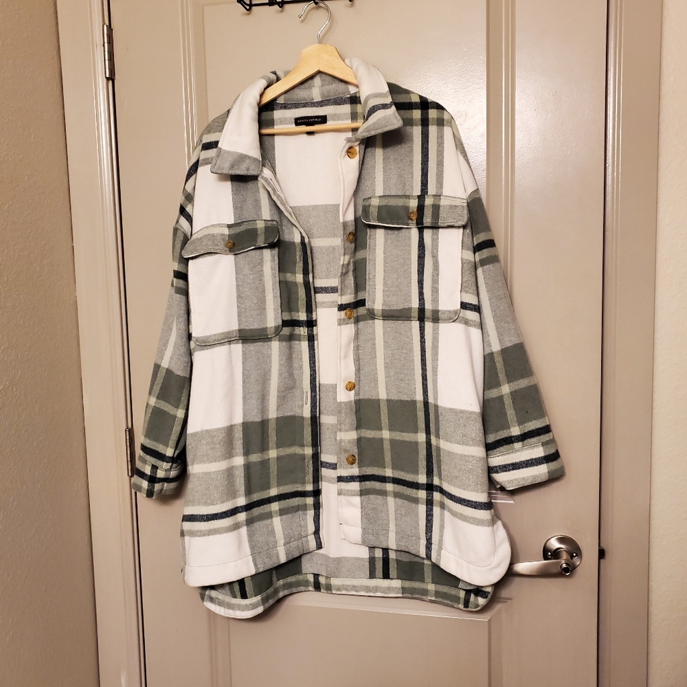 Banana Republic Plaid Jacket - Green and White